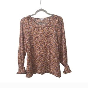 Bar III Floral Print Long Sleeve Blouse